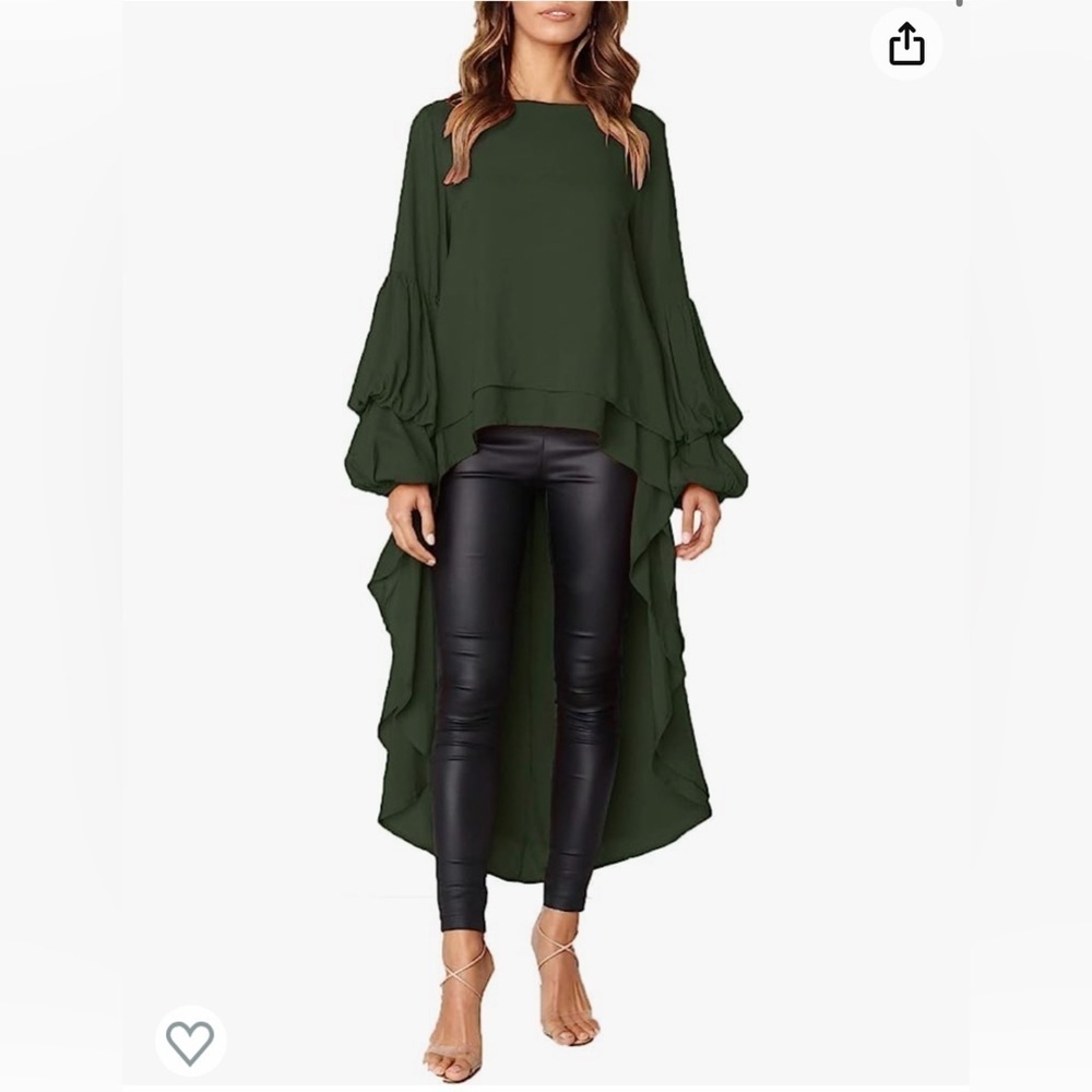 PRETTYGARDEN Women's Lantern Long Sleeve Asymmetrical Irregular Hem Blouse Shirt